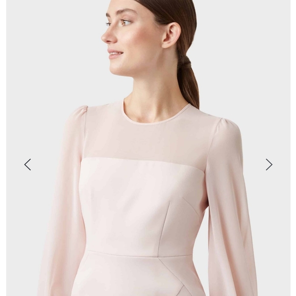Hobbs Pale Pink Blush Mila Shift Dress Midi Long Sleeve Sheer Sleeve Size 8 - Picture 4 of 16